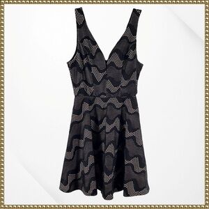 Bailey Blue Black Beige Fit and Flare Dress Medium NWT